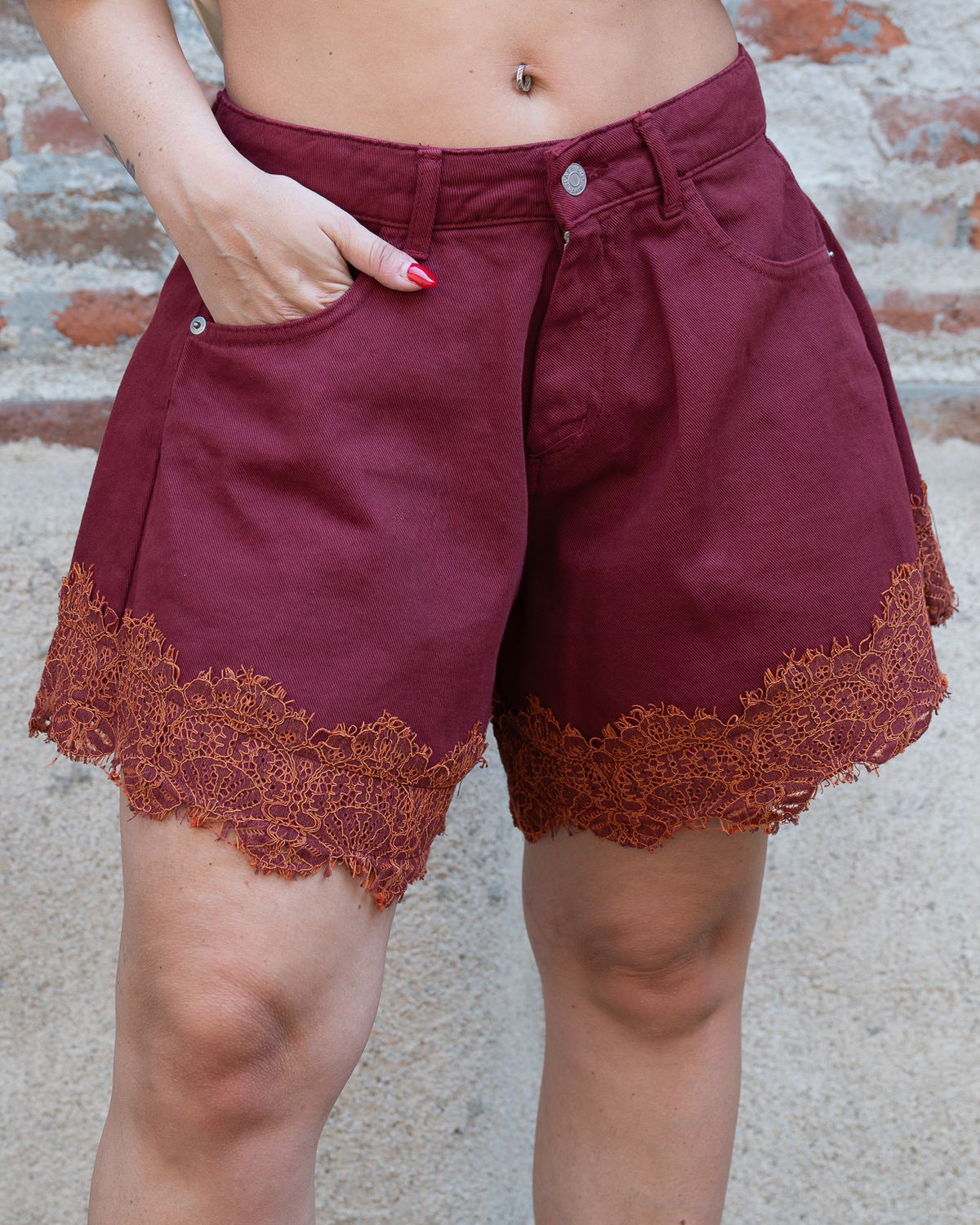 Short farfalla con pizzo HaveOne bordeaux Short farfalla con pizzo HaveOne bordeaux