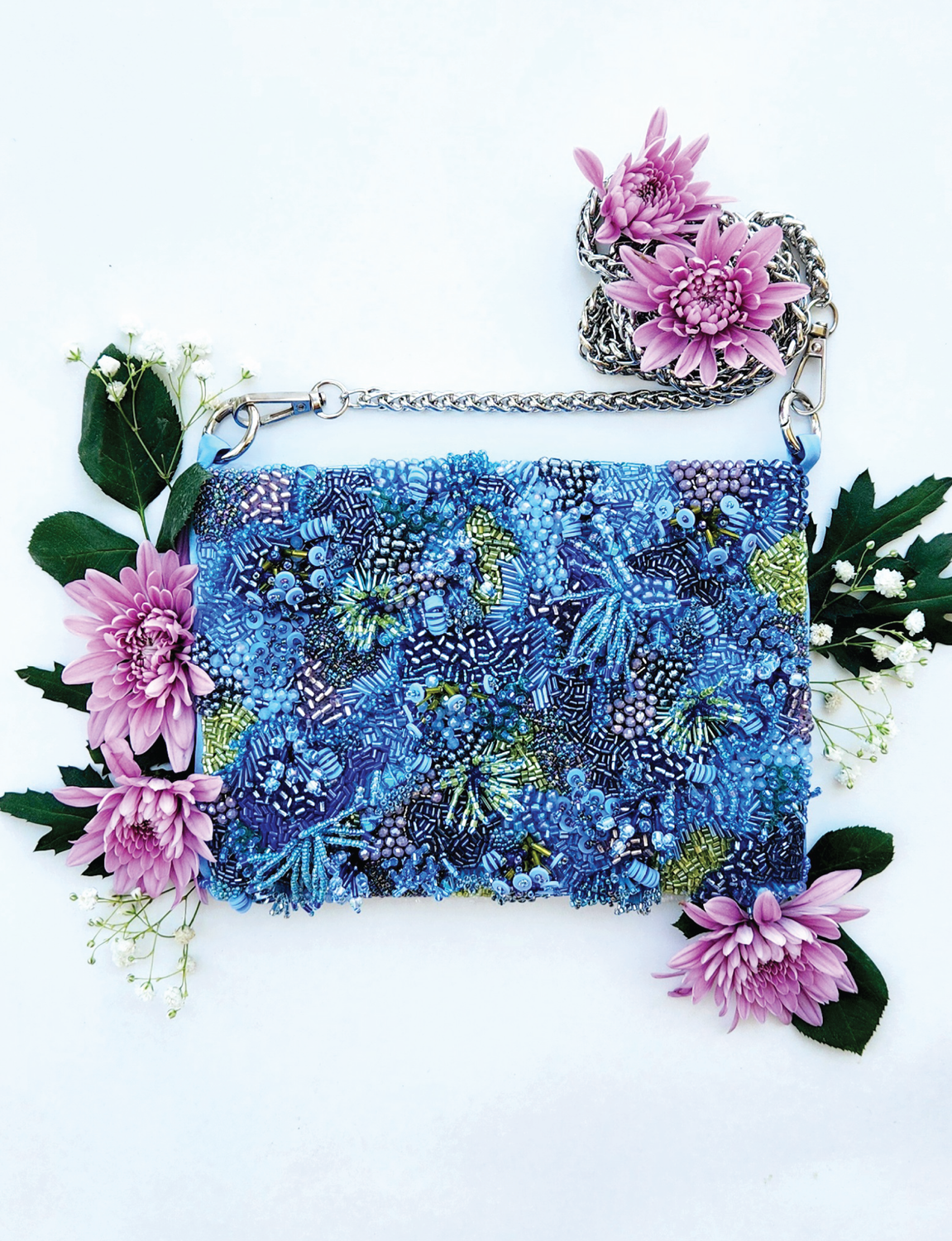 Denim Blue Sea beaded bag