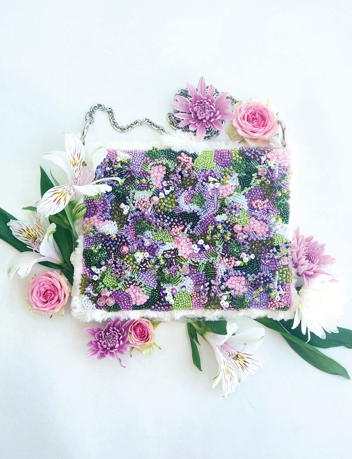 Fluffy Lavender beaded bag