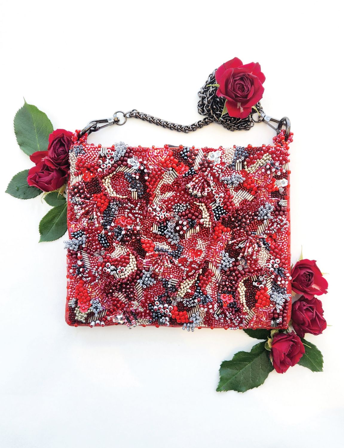 Silver Red embroidered bag