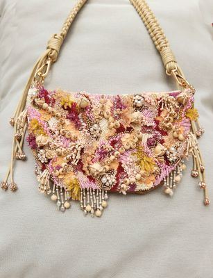 Pearls and Wood embroidered bag