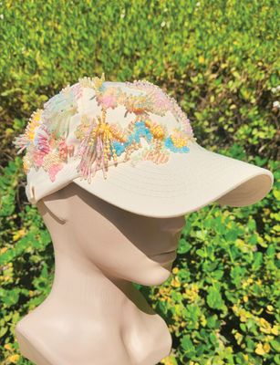 Beige embroidered cap