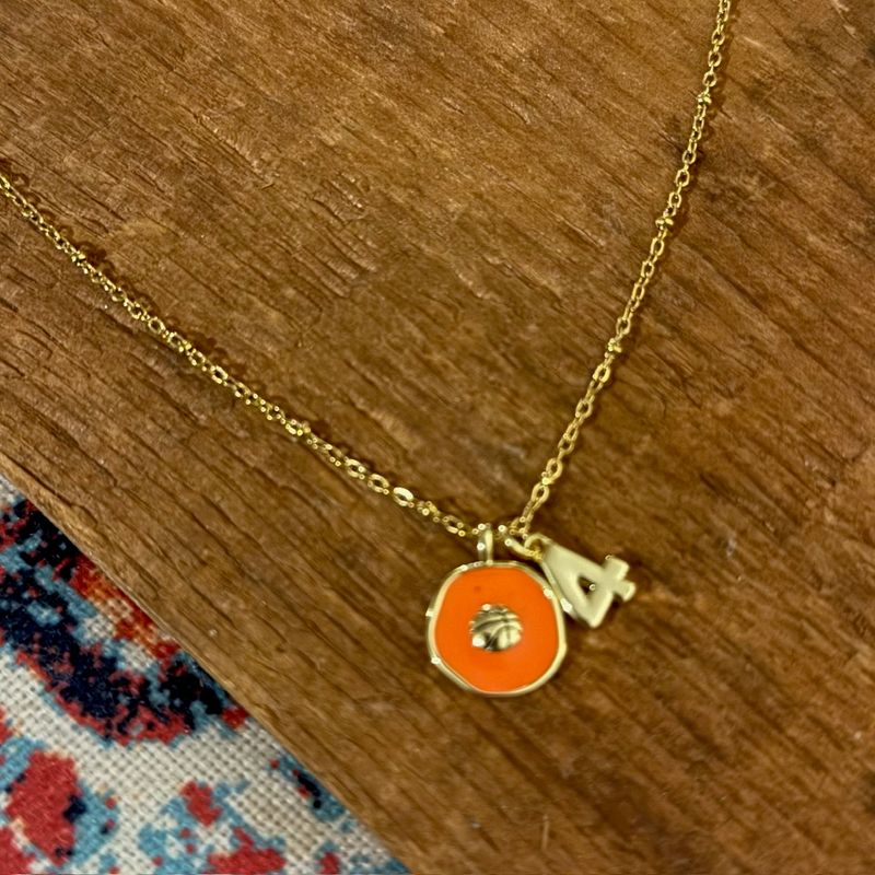 Simple Charm Necklace - Enamel Basketball