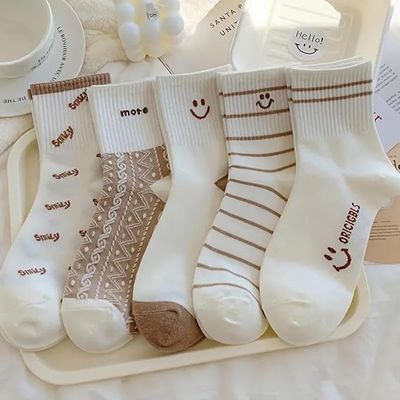 5 Pairs Women Mid-Tube Socks Four-season Breathable Comfortable Girls Socks