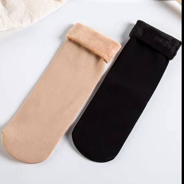 Women Casual Solid Plush Socks Warm Thickened Socks Long Padding