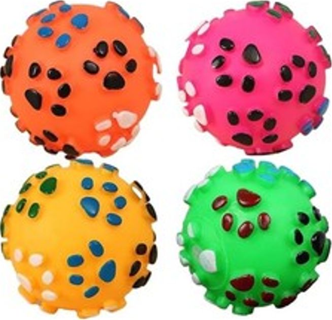 Paw Print Squeaky Dog Toy Balls, Pack of 4, Assorted Colors