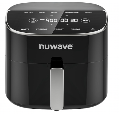 Nuwave Brio Plus 8 Qt Air Fryer, PFAS Free, New &amp; Improved, Digital Touch Screen, Cool White Display, 50°F~400°F in Precise 5°, 5 Cook Functions, 100 Presets &amp; 50 Memory, 3 Wattages 700, 1500, 1800