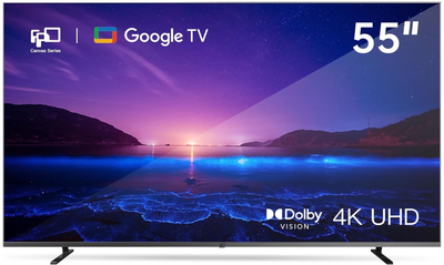 FPD 55-inch Smart TV Google TV 4K UHD with Google Play and Google Cast Built-in, HDR 10, Dolby Vision Dolby Atmos, MEMC, Voice Remote, Stream Live TV(Canvas-Series, CG55-C1, 2024 Model)