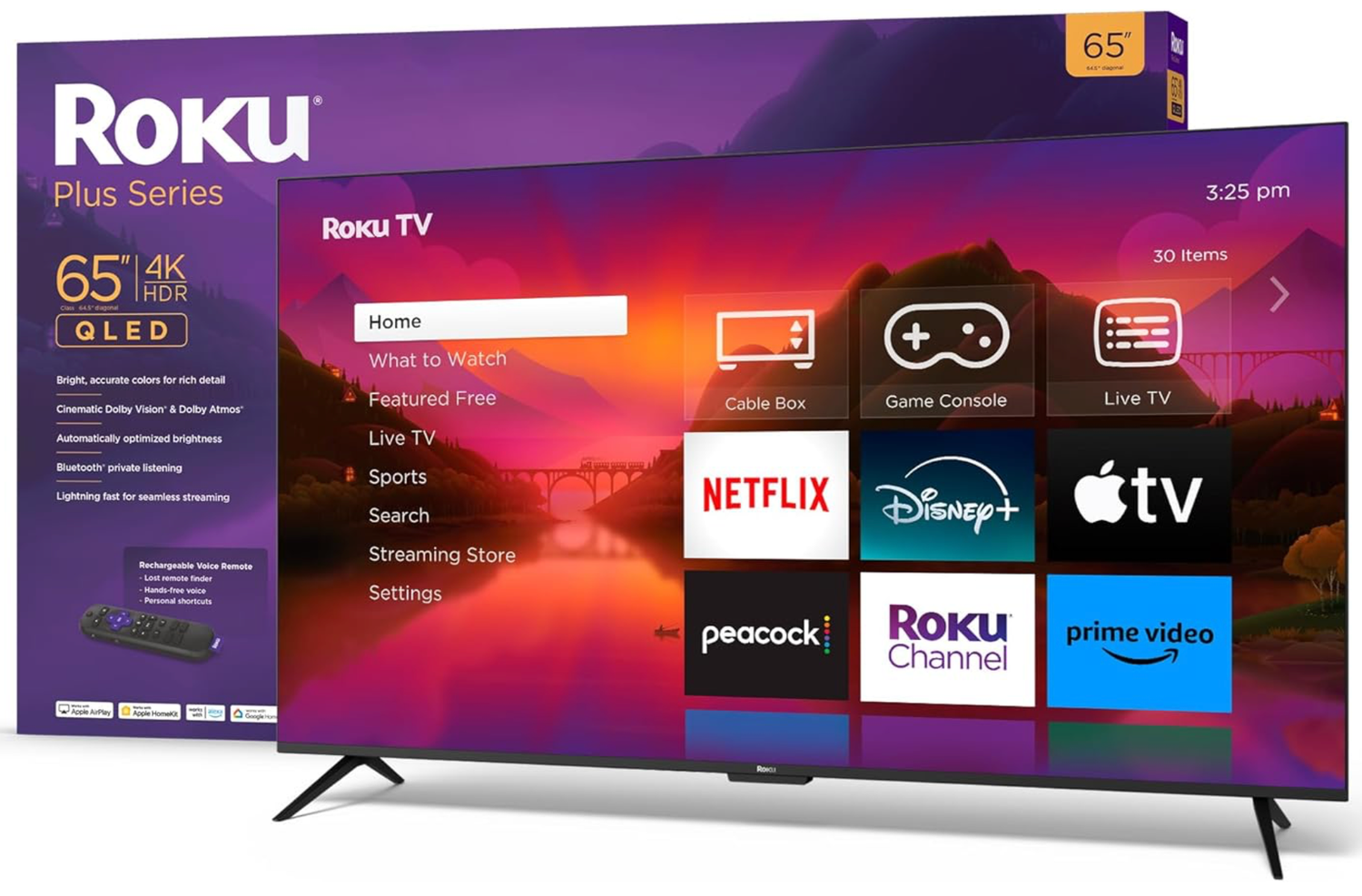 Roku Smart TV – 65-Inch Plus Series 4K QLED RokuTV Voice Remote Pro, Dolby Vision, Striking 4K Resolution, Automatic Brightness, &amp; Seamless Streaming – Live Local News &amp; Sports