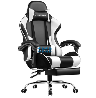 GTPLAYER Gaming Chair, Computer Chair with Footrest and Lumbar Support, Height Adjustable Game Chair with 360°-Swivel Seat and Headrest and for Office or Gaming (White)