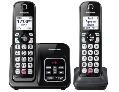 Panasonic Cordless Phone with Answering Machine, Advanced Call Block, Bilingual Caller ID and Easy to Read High-Contrast Display, Expandable System with 2 Handsets - KX-TGD832M (Metallic Black)