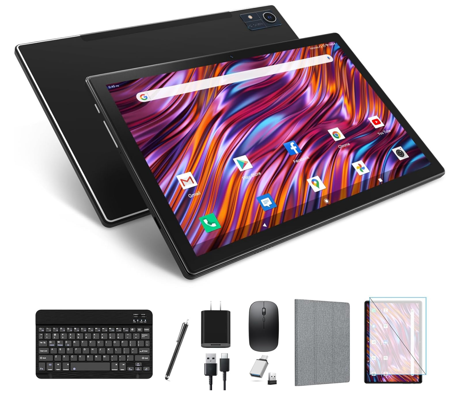Newest 2024 Android 13 Tablet, 128GB+16(8+8 Expand)GB/512GB Expandable, Octa-Core Tablet with 5G WiFi, 8000mAh Battery, 10.1 inch Tablet with 21MP Camera, Tablet with Keyboard, Bluetooth, Mouse, Case.