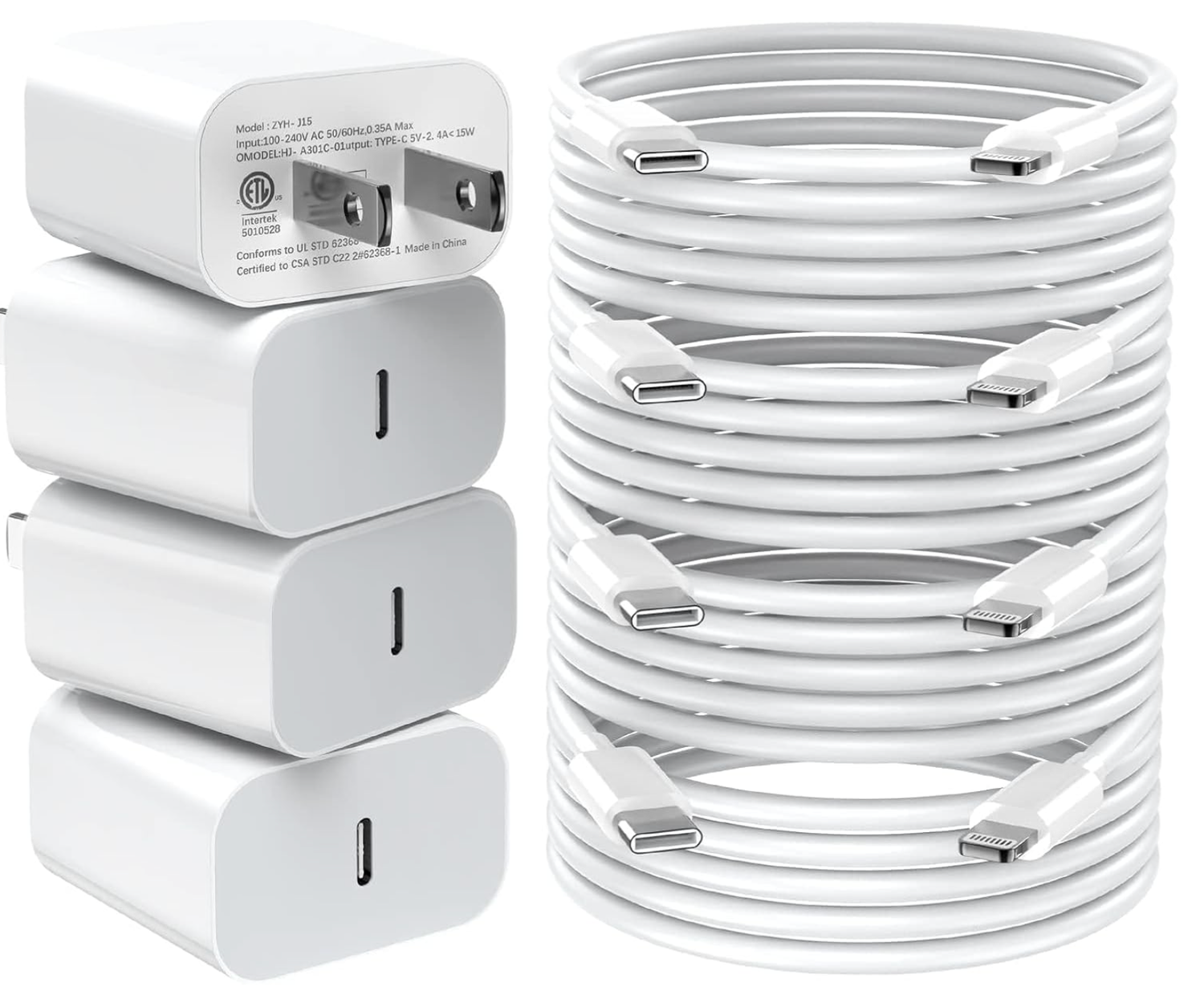 iPhone Charger Fast Charging,20W PD USB C Wall Charger 4 Pack with 6FT Fast Charging Cable - Fast Charger for iPhone 14/14 Pro Max/13/13 Pro/12/12 Pro/11/11 Pro/XS, iPad