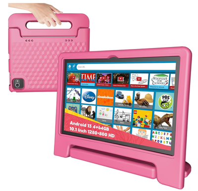 Kids Tablet 10 Inch, Tablet for Kids Android 13, 4GB+64GB, 8-Core CPU, WiFi 6, 12H Battery Life, Parental Control, 1280 * 800 HD Display, Dual Cameras, Shockproof Case, Pre-Installed Educational Apps