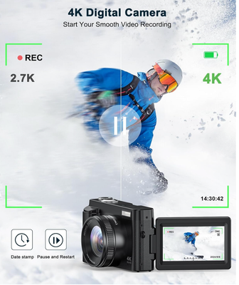 4K Digital Camera for Photography and Video, Autofocus Anti-Shake 48MP Vlogging Camera for YouTube, 3'' 180°Flip Screen Camera with Flash 16X Zoom, Digital Camera with 32GB Card Battery Charger Black
