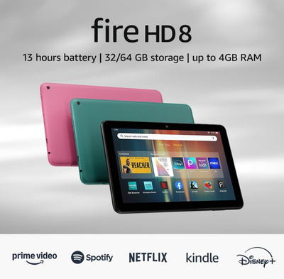 New Amazon Fire HD 8 tablet, 8” HD Display, 3GB memory, 32GB, designed for portable entertainment, Black, (2024 release)