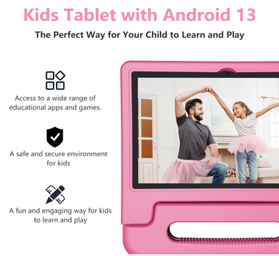 Kids Tablet 10 Inch, Tablet for Kids Android 13, 4GB+64GB, 8-Core CPU, WiFi 6, 12H Battery Life, Parental Control, 1280 * 800 HD Display, Dual Cameras, Shockproof Case, Pre-Installed Educational Apps