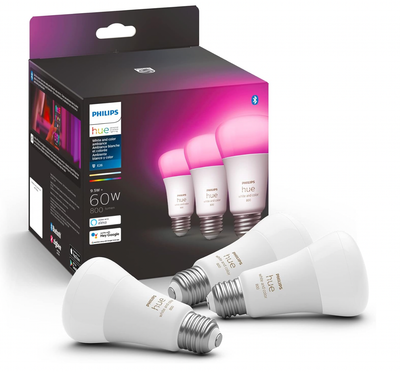 Philips Hue A19 LED Smart Light Bulb - White and Color Ambiance - 60W Indoor Light Bulb - Control with Hue App - Works with Alexa, Google Assistant and Apple Homekit - 3 Pack