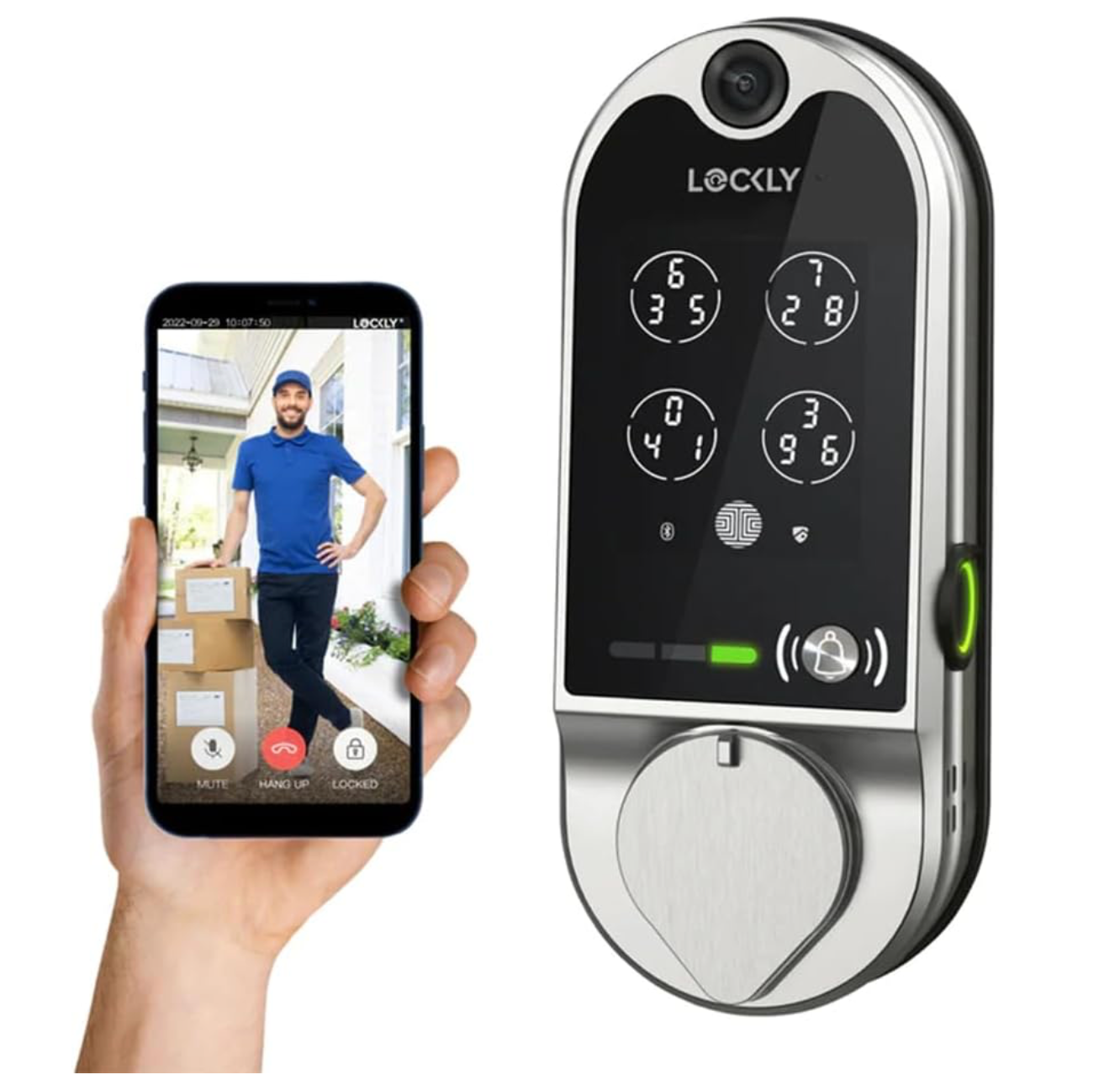Lockly Vision Smart Lock, HD Video Doorbell Smart Locks for Front Door, Fingerprint Door Lock, Touchscreen Keypad, App Control, No Monthly Fee, Auto Lock - Satin Nickel (PGD798SN)