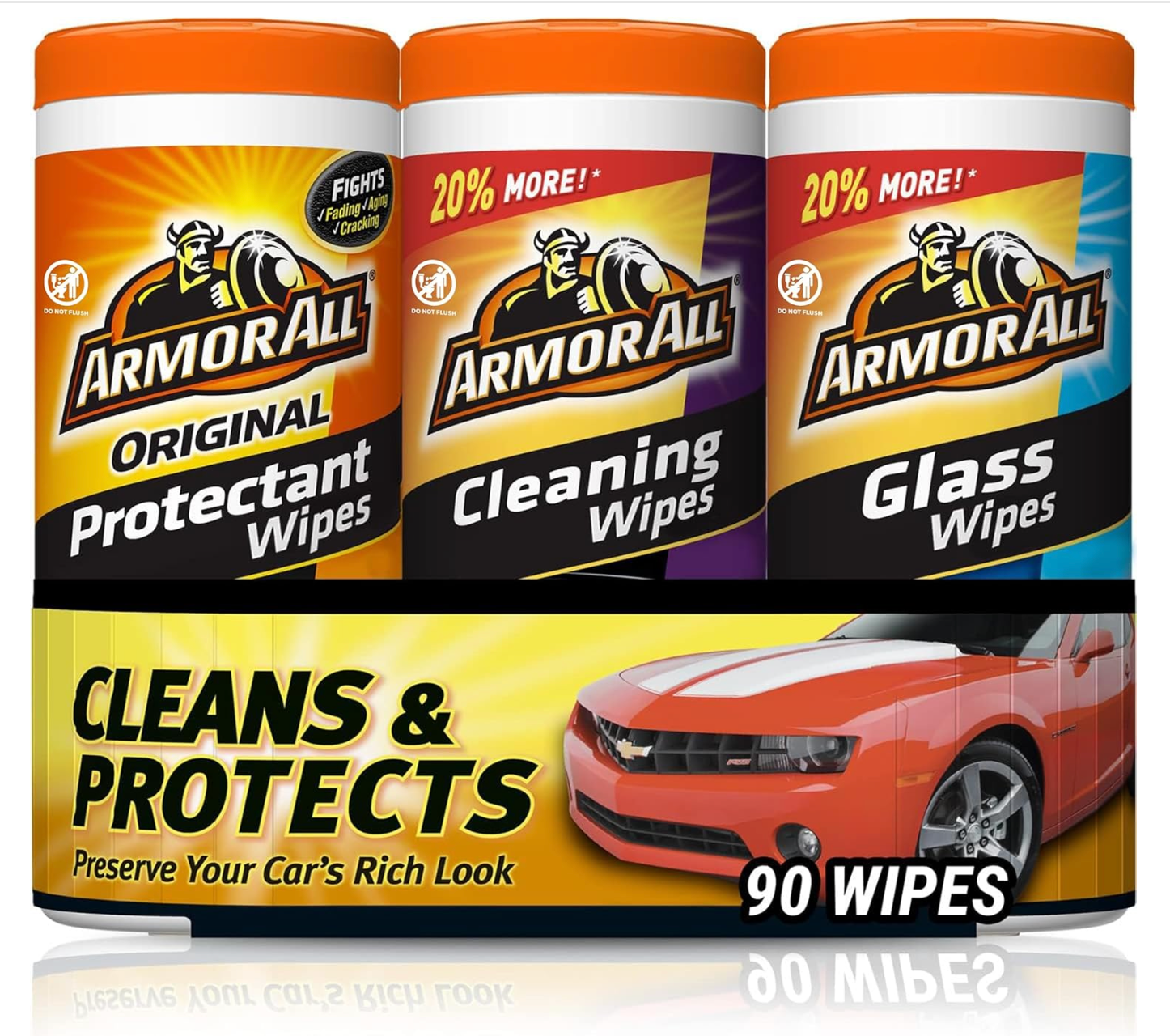 Armor All Protectant, Glass and Cleaning Wipes, Wipes for Car Interior and Car Exterior, 30 Count Each (Pack of 3)