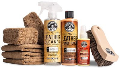 Chemical Guys HOL303 Leather Cleaner and Conditioner Detailing Kit, for Interiors, Apparel, Furniture, Boots, and More (Works on Natural, Synthetic, Pleather, Faux Leather and More), 9 Items,Colorless