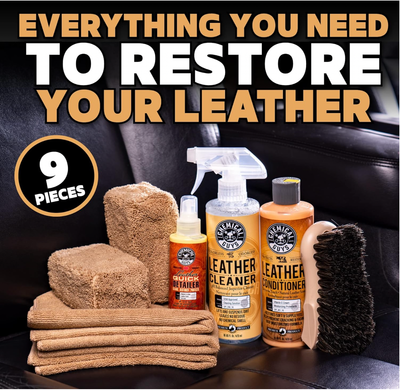 Chemical Guys HOL303 Leather Cleaner and Conditioner Detailing Kit, for Interiors, Apparel, Furniture, Boots, and More (Works on Natural, Synthetic, Pleather, Faux Leather and More), 9 Items,Colorless