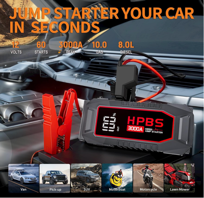 Jump Starter - 3000A Car Battery Jump Starter for Up to 10L Gas and 8L Diesel Engines, 12V Portable Battery Jump Starter Box with 3.0" LCD Display