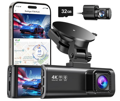 REDTIGER Dash Cam Front Rear, 4K/2.5K Full HD Dash Camera for Cars, Included 32GB Card, Built-in Wi-Fi GPS, 3.16” IPS Screen, Night Vision, 170°Wide Angle, WDR, 24H Parking Mode(F7NP)
