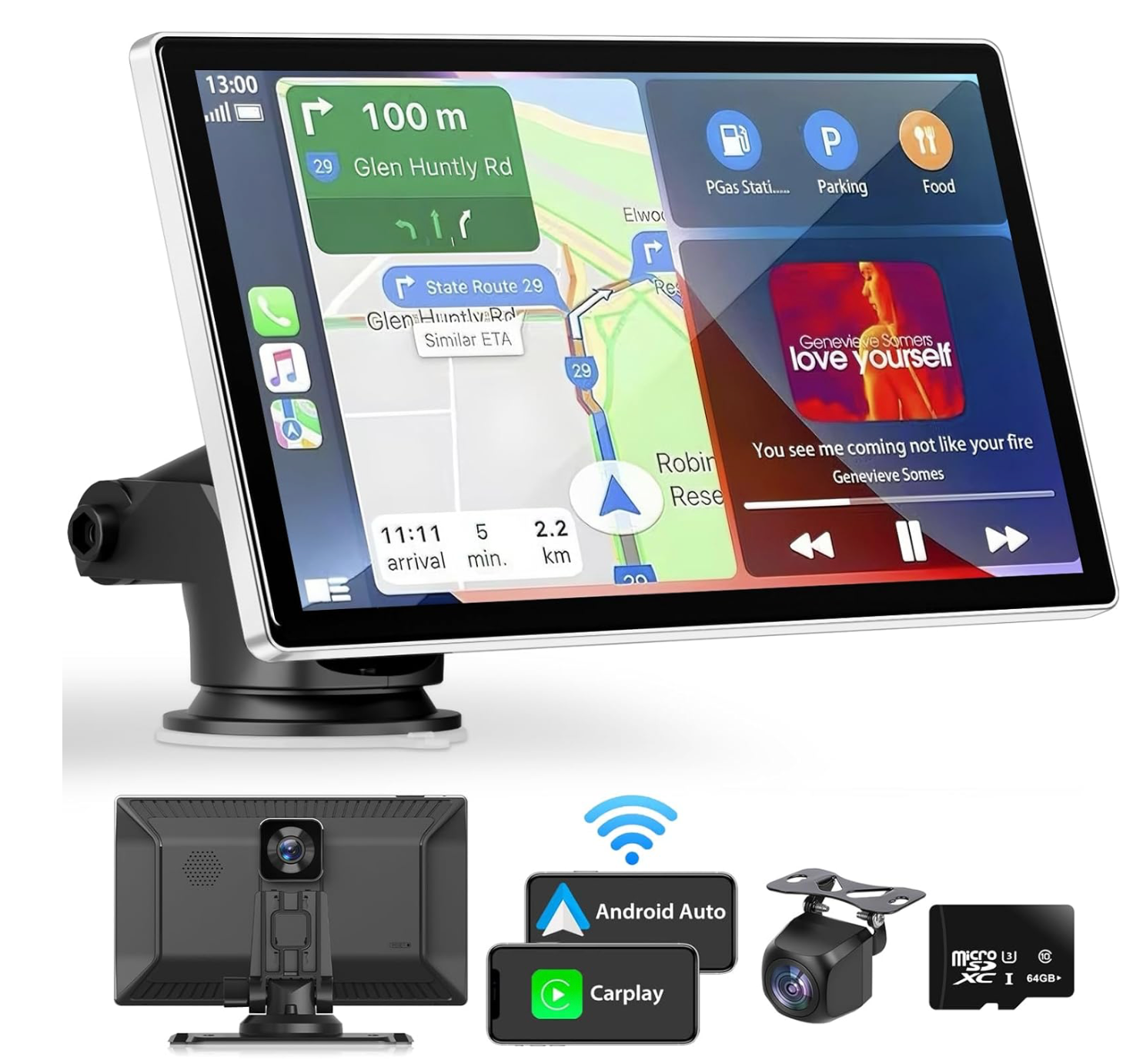 Portable Apple Carplay Screen For Car, 9&quot; Wireless Apple Carplay &amp; Android Auto,4K Dash Cam,1080p Backup Camera DVR,Car Audio Receivers GPS Navigation Mirror Link, Bluetooth,FM, Siri