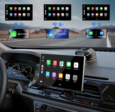 Portable Apple Carplay Screen For Car, 9" Wireless Apple Carplay &amp; Android Auto,4K Dash Cam,1080p Backup Camera DVR,Car Audio Receivers GPS Navigation Mirror Link, Bluetooth,FM, Siri
