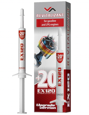 XADO EX120 Motor Oil Additive - Engine Restore - Ceramic-Metal Coating and Revitalizant - Oil Treatment for High Mileage Engines - Restores Worn Metal Parts - for Gas and LPG Vehicles (Syringe 8 ml)