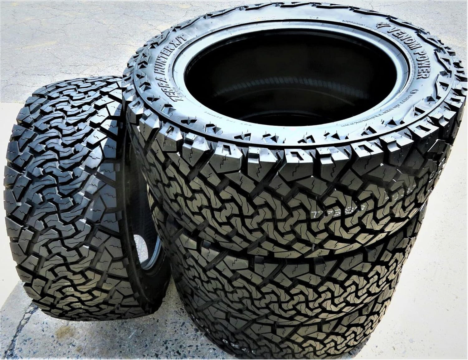 Set of 4 (FOUR) Venom Power Terra Hunter X/T XT All-Terrain Mud Light Truck Radial Tires-35X12.50R17LT 35X12.50X17 35X12.50-17 121R Load Range E LRE 10-Ply BSW Black Side Wall