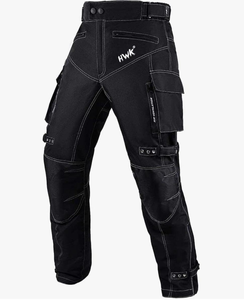 HWK Dual Sport Motorcycle Pants for Men with Water Resistant Cordura Textile Fabric &amp; Impact Protection Armor