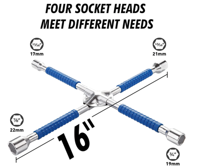 CARTMAN 16 Inch Universal Heavy Duty Lug Wrench Non Slip 4 Way Tire Iron Wrench