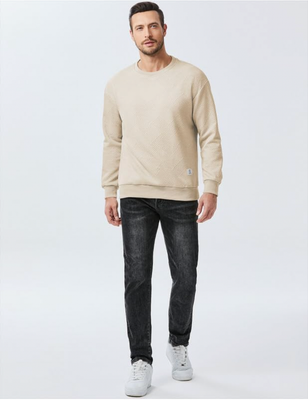 Men's Crewneck Sweatshirts Soild Color Geometric Texture Long Sleeve Casual Pullover Shirt