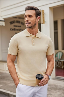 COOFANDY Mens Knit Polo Shirts Casual Short Sleeve Button Down Polo Shirt Classic Golf Shirts