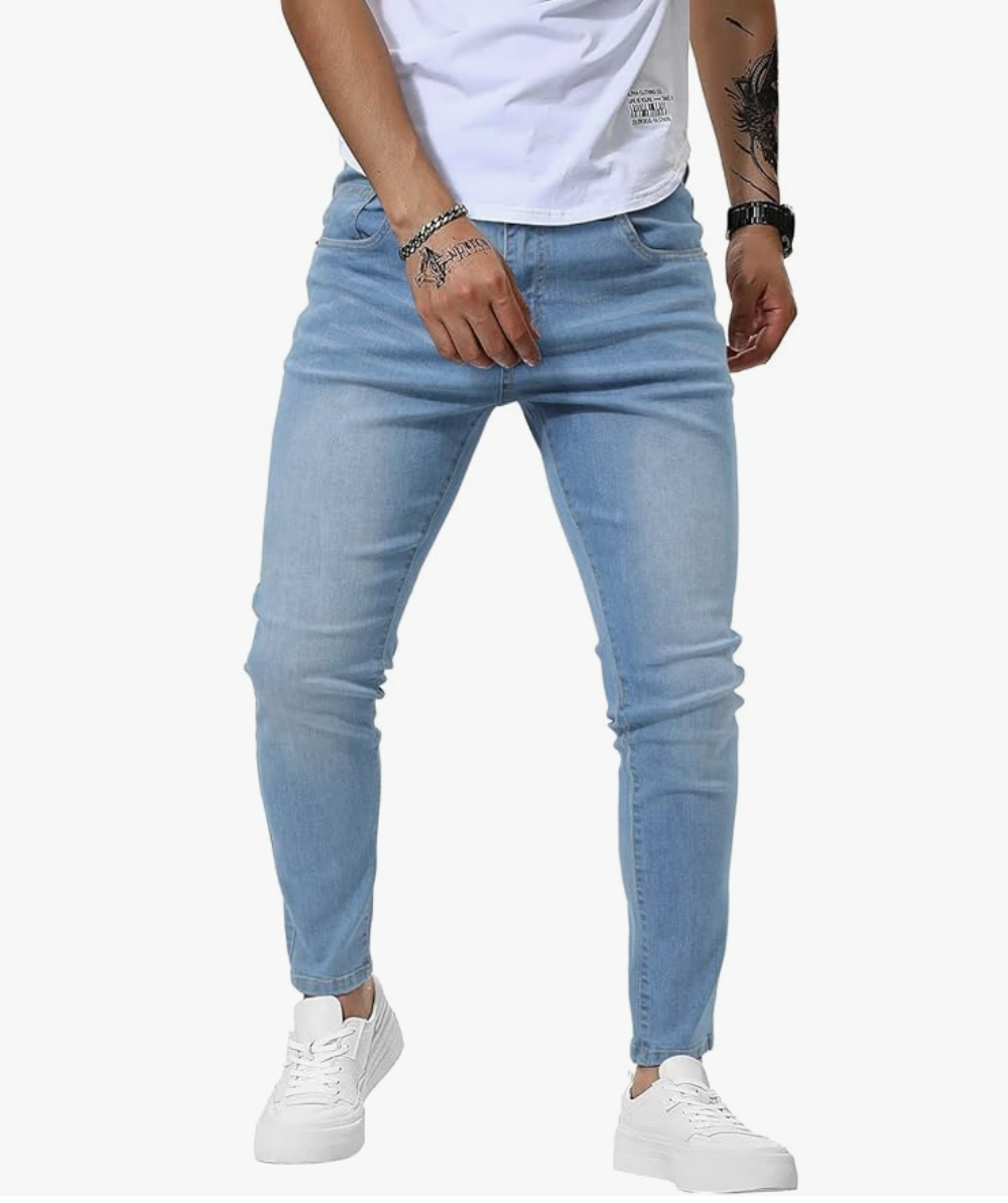 Woenzaia Mens Jeans Slim Fit Skinny Denim Stretch Tapered Jean Pants