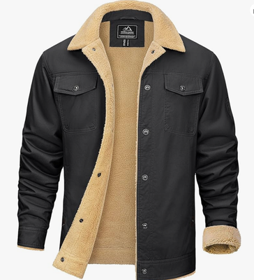 KEFITEVD Men&#39;s Winter Fleece Jacket Sherpa Lined Cargo Jackets Casual Trucker Coat Work Winter Thick Warm Coat