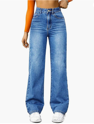 Straight Leg Jeans for Women,High Waisted Wide Leg Loose Microelastic Boyfried Denim Pants