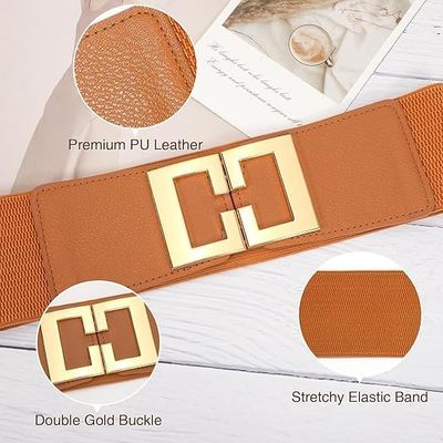 Wide Waist Belts for Women Dresses Vintage Elastic Belts Fashion Stretchy Belt with Gold Buckle