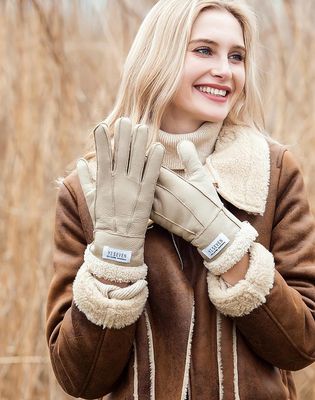 YISEVEN Women's Winter Sheepskin Shearling Leather Gloves Wool Cuffs