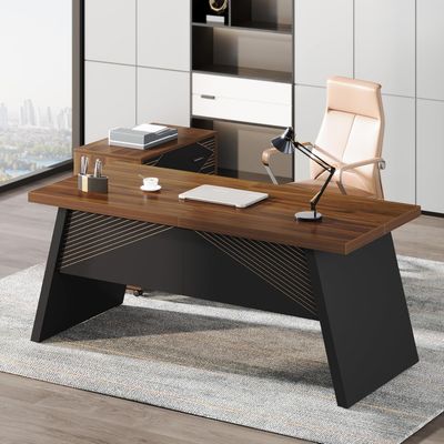 Tribesigns L-Shaped Executive Desk, 62&quot; Large Home Office Computer Desk with 2 Storage Drawers and Letter Size File Cabinet, Workstation Business Furniture Set (Oak &amp; Black)