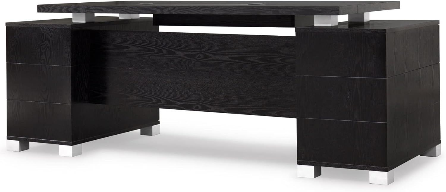 Zuri Furniture 79&quot; Modern Ford Executive Desk with Filing Cabinets - Black Oak