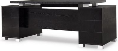 Zuri Furniture 79&quot; Modern Ford Executive Desk with Filing Cabinets - Black Oak