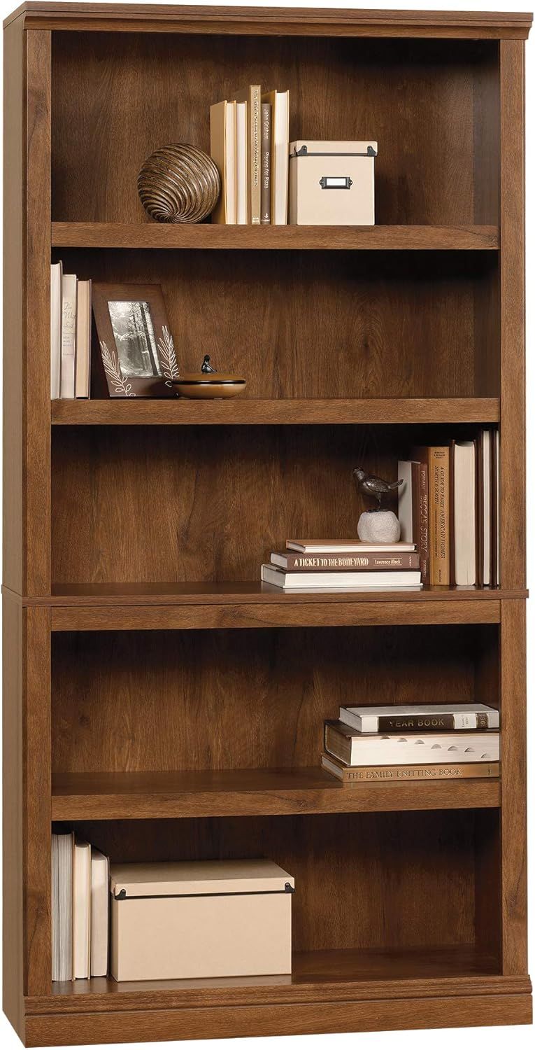 Sauder Miscellaneous Storage 5 Split Bookcase/Book Shelf, L: 35.28&quot; x W: 13.23&quot; x H: 69.76&quot;, Oiled Oak finish