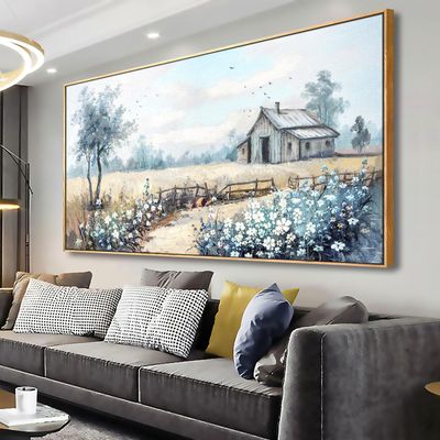 Wall Art Modern Artwork Farm Landscape Blue Abstract Flower Tree Canvas Painting Colorful Wall Decor for Living Room Bedroom Dining Room Home Office Decor 24&quot;x48&quot; with Framed