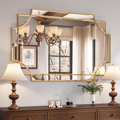 Kelly Miller 32&quot;x48&quot; Large Gold Mirror for Wall, Modern Decorative Mirror Rectangle Mirror Wall Vanity Mirror Bevelled Full Length Mirror for Bathroom Living Room Bedroom Farmhouse Fireplace Entryway