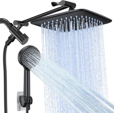 Veken High Pressure Rain Shower Head Combo with Extension Arm- Easy to Install Wide Rainfall Showerhead with 3 Water Spray Modes – Adjustable Dual Showerhead with Anti-Clog Nozzles