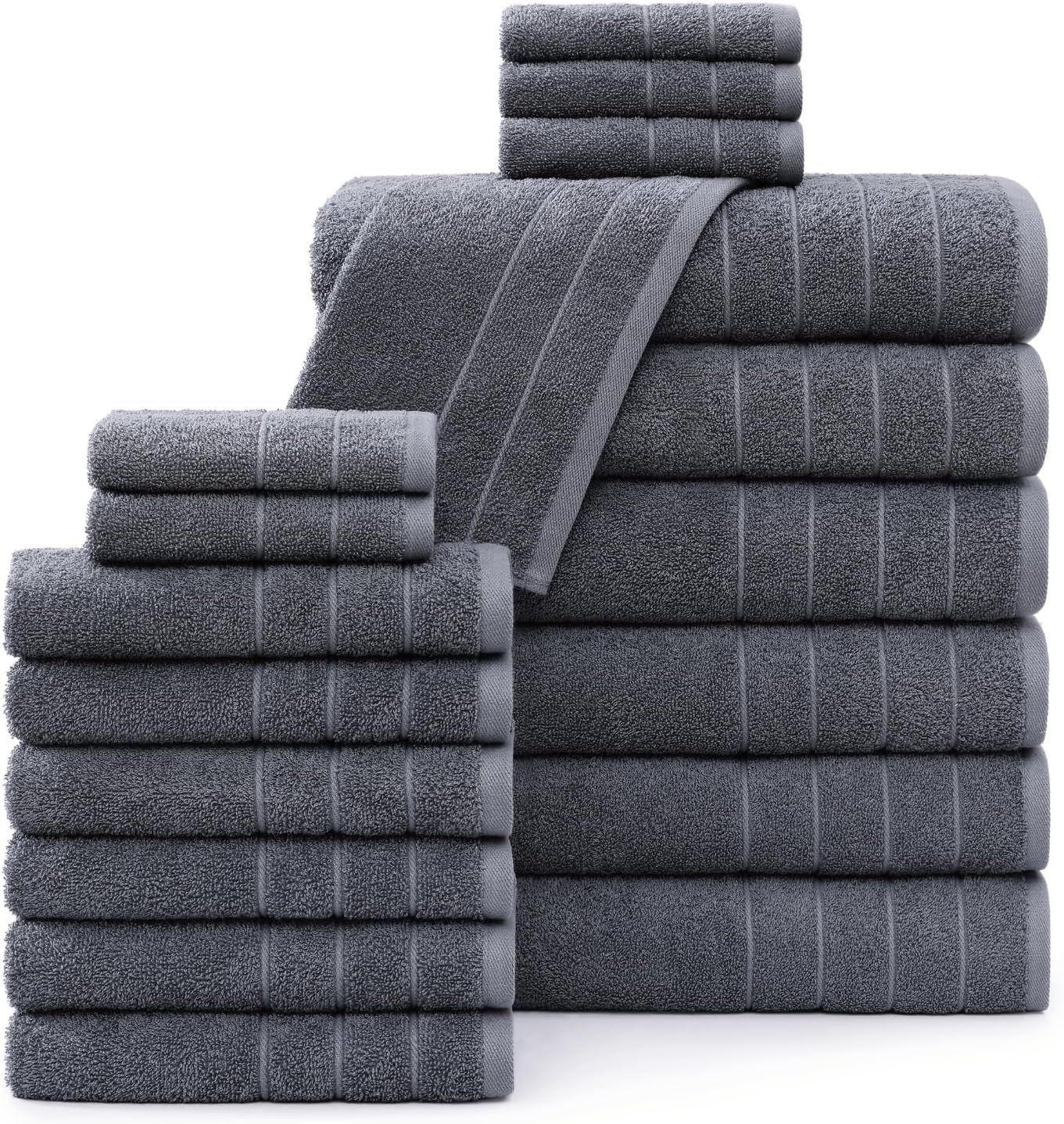 Casa Platino Bath Towels 18 Piece Towel Set Includes 6 Large Bath Towels(30&quot;x 60&quot;), 6 Hand Towels &amp; 6 Washcloths, 100% Ring Spun Cotton Towels for Bathroom -Cool Grey