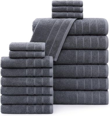Casa Platino Bath Towels 18 Piece Towel Set Includes 6 Large Bath Towels(30&quot;x 60&quot;), 6 Hand Towels &amp; 6 Washcloths, 100% Ring Spun Cotton Towels for Bathroom -Cool Grey